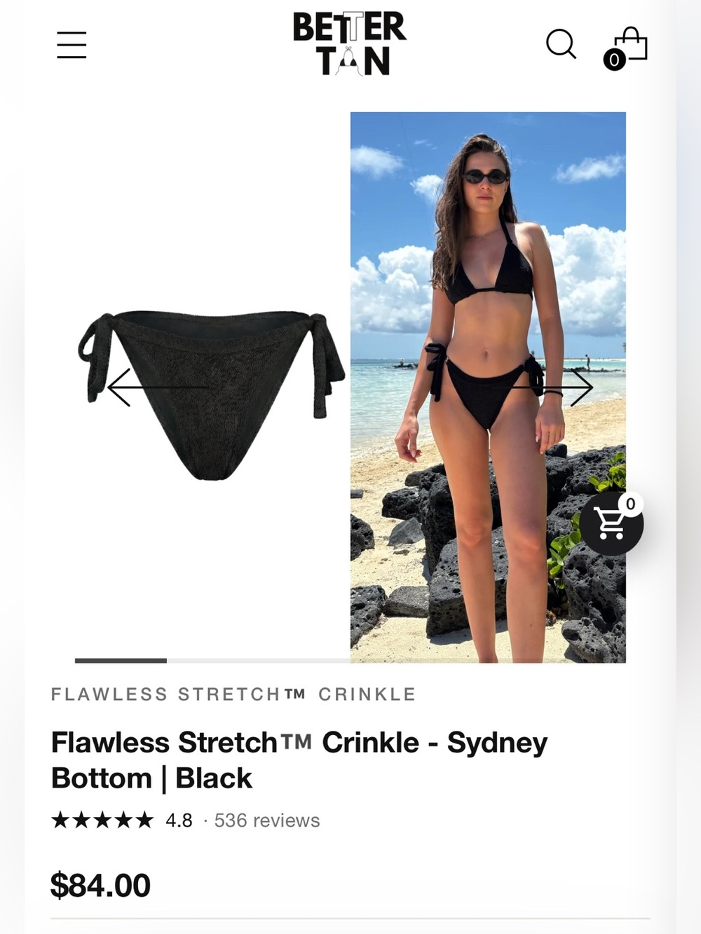 Better Tan Sydney Bikini Bottom Women’s Stretch Crinkle Tie - Fits XS-L